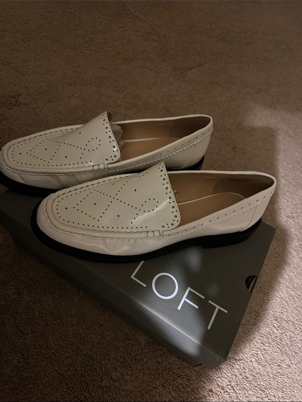 LOFT Ivory Perforated Leather Loafers - Women's